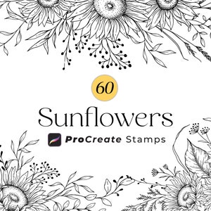 Sellos de girasoles y flores para Procreate, pinceles para tatuajes, paquete para Procreate, sellos de pincel de girasol botánico, sellos de flores para Procreate
