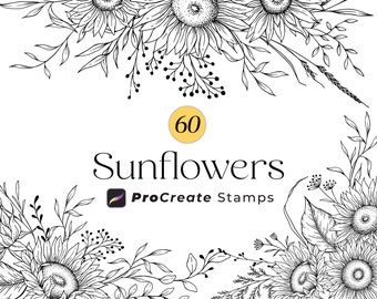 Procreate Sunflower, Flower Stamps, Tattoo Brushes, Procreate Bundle, Botanical Sunflower Brush Stamps, Procreate Flower Stamps