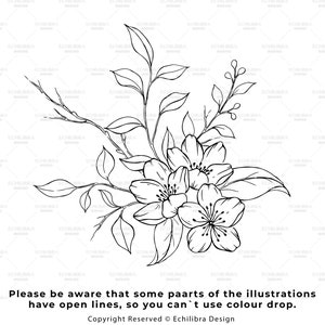 Pinceaux pour tamponner fleurs de cerisier procréer, Tampons botaniques Sakura, Tampons floraux dessinés à la main, Feuilles procréer, Couronne de fleurs de cerisier image 7