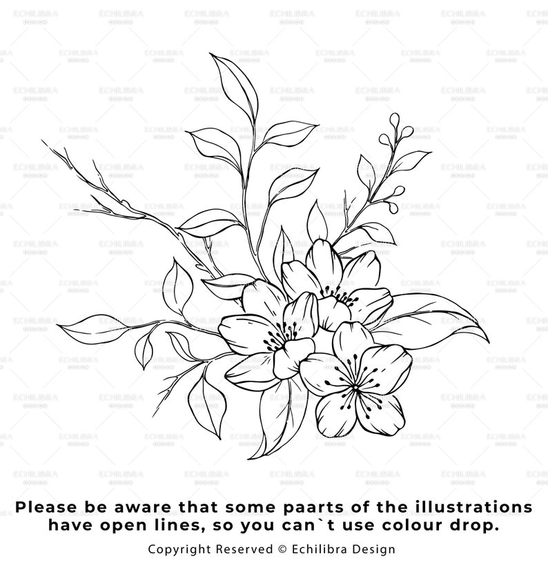 Pinceaux pour tamponner fleurs de cerisier procréer, Tampons botaniques Sakura, Tampons floraux dessinés à la main, Feuilles procréer, Couronne de fleurs de cerisier image 7