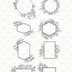 Cherry Blossom Line Art SVG, Floral SVG Bundle, Botanical Hand Drawn Illustration Clipart, Cherry Wreath Designs, Commercial Use image 5