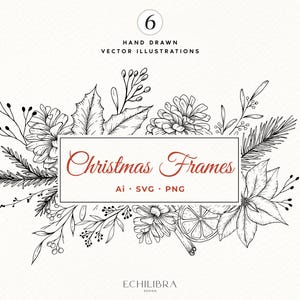 Handritade julramar, jul-SVG, vintage julillustrationer, clipart med kotteram, kommersiellt bruk