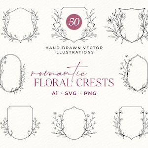Blumenkamm SVG-Bundle, Hochzeitswappen PNG, Botanisches Crest-Design, Monogramm-Hochzeits-Kamm, kommerzielle Nutzung