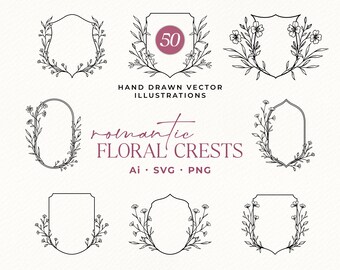 Floral Wedding Crest SVG Bundle: Botanical Monogram Design (Digital Download)