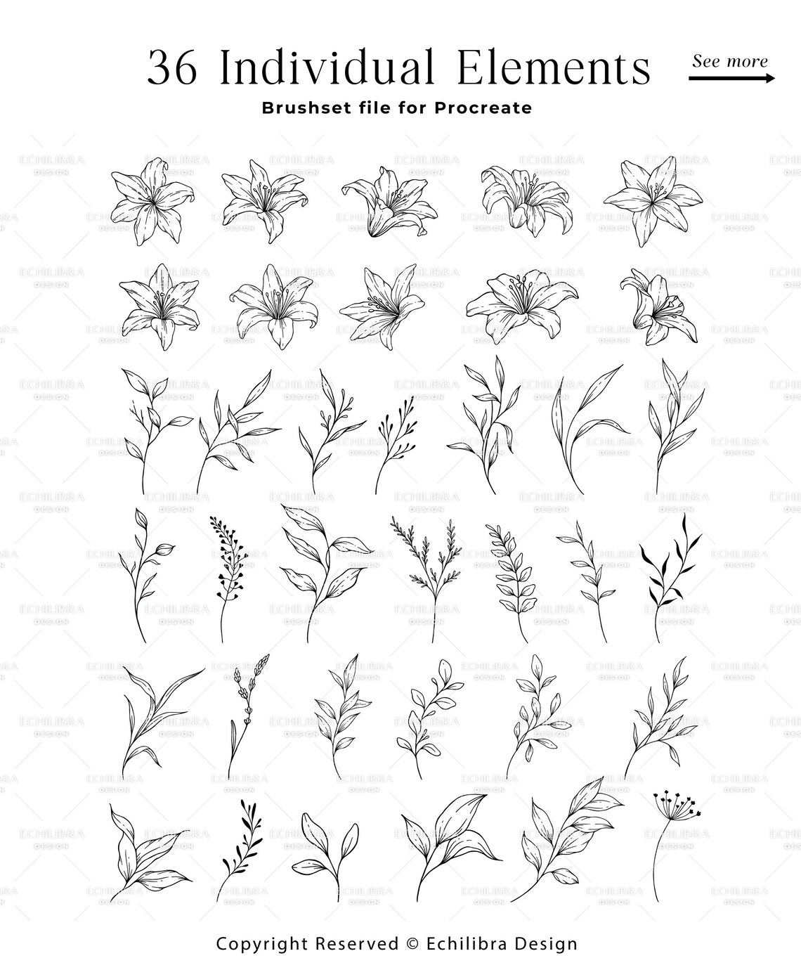 Procreate Floral Stamp Brushes, Procreate Botanical Lily Flowers, Hand ...