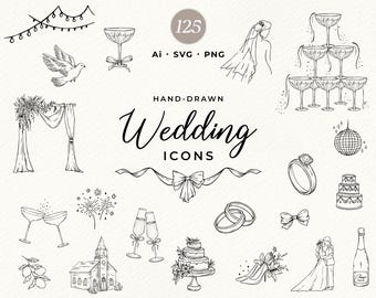 Hand Drawn Wedding Icons: Timeline Clipart (SVG, PNG)