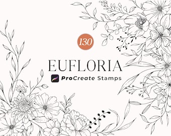 Procreate Floral Line Art, Flower Stamps, Tattoo Brushes, Procreate Bundle, Floral Botanical Brush Stamps, Procreate Flower Stamps