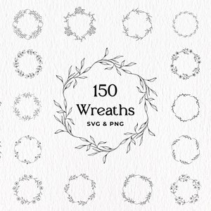 Blumenkranz SVG-Bundle, Botanisches Kranzdesign, Blumenkreisrahmen, handgezeichnete Vektorblumen, kommerzielle Nutzung