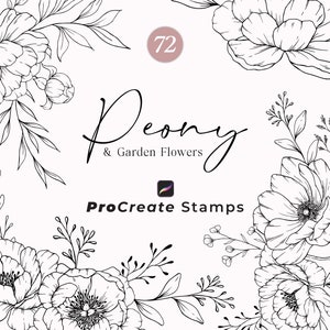 Procreate Peony Flowers, Line Art Flower Stamps, Tattoo Brushes, Procreate Stamp Bundle, Peony Botanical Stamps, Procreate Flower Stamps