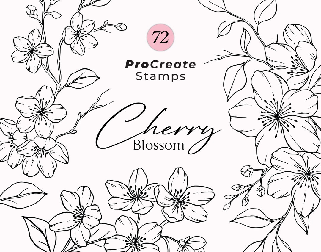Procreate Cherry Blossom Stamp Brushes, Floral Botanical Stamps ...