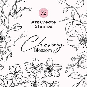 Procreate Cherry Blossom Stamp Brushes, Sakura Botanical Stamps, Hand Drawn Floral Stamps, Procreate Leaves, Cherry Floral Wreath image 1