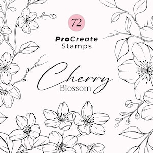 Procreate Cherry Blossom Stamp Brushes, Sakura Botanical Stamps, Hand Drawn Floral Stamps, Procreate Leaves, Cherry Floral Wreath image 1