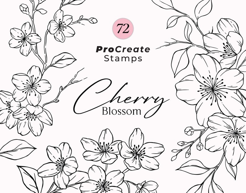 Procreate Cherry Blossom Stamp Brushes, Floral Botanical Stamps ...