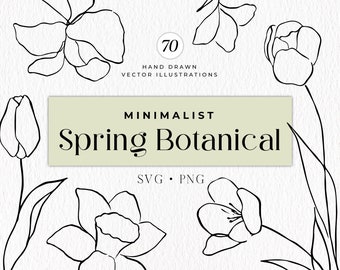Botanical Line Art, Minimalistic Spring Flowers, Floral Line Art Clipart, Vector Illustrations, Commercial Use
