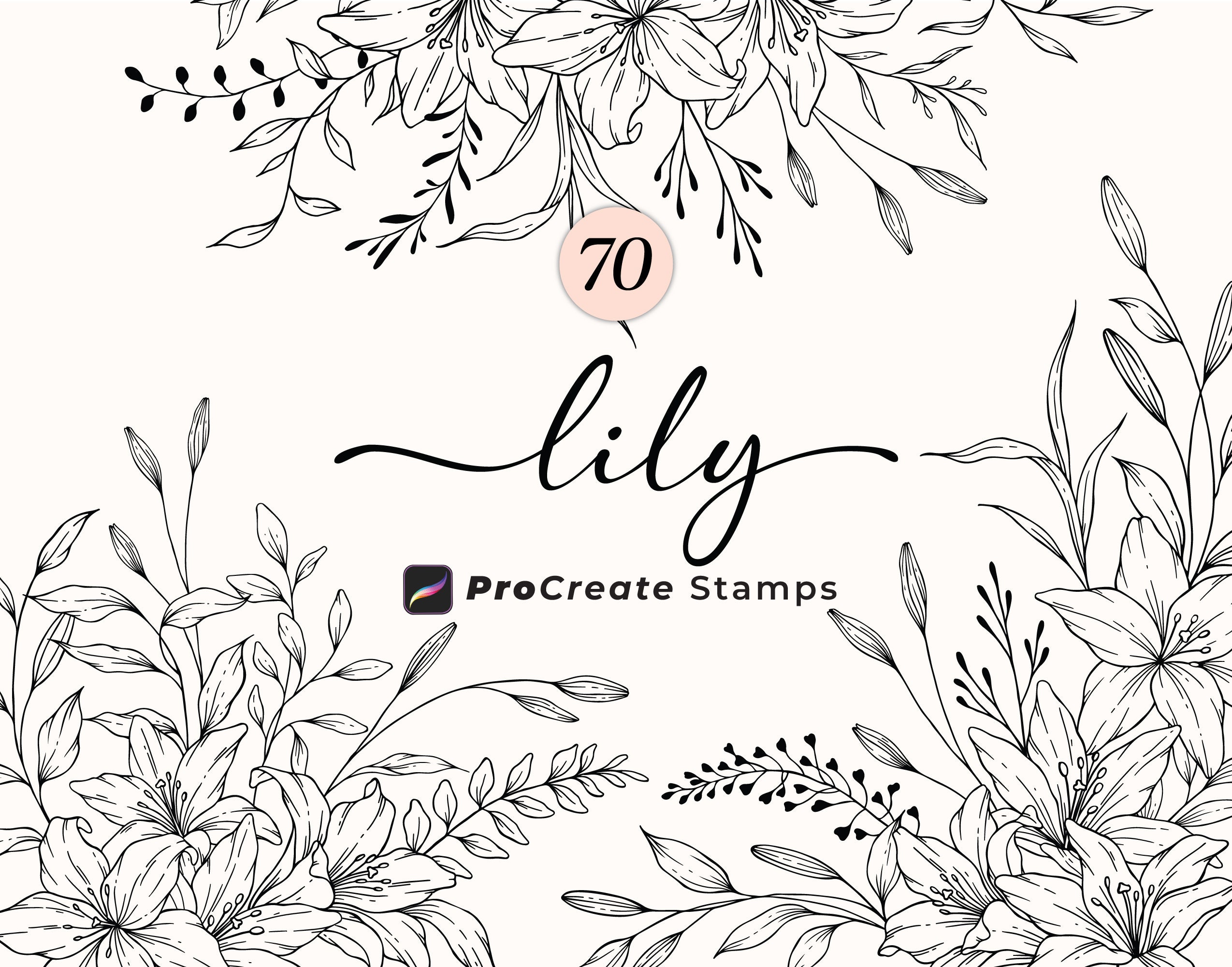 Procreate Floral Stamp Brushes, Procreate Botanical Lily Flowers, Hand ...