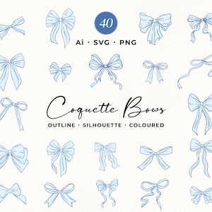 Bandrosett SVG-paket, handritade rosetter, blå rosettkontur PNG Clipart, vektorillustrationer
