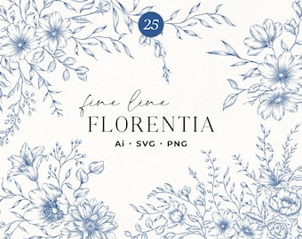 Vintage Blue Chinoiserie Floral SVG Bundle | Wedding Frames, Crests, Wreaths & Bouquets