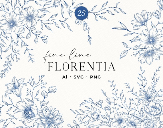 Vintage Blue Chinoiserie Floral SVG Bundle | Wedding Frames, Crests, Wreaths & Bouquets