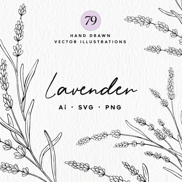 Lavendel SVG Bundle, handgezeichnete Lavendel Designs, Lavendel botanische SVG Designs, Lavendelkranz, kommerzielle Nutzung