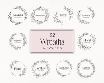 Krans SVG-paket, botanisk handritad, blommig krans Clipart PNG, lagerkrans, blommig SVG, kommersiellt bruk