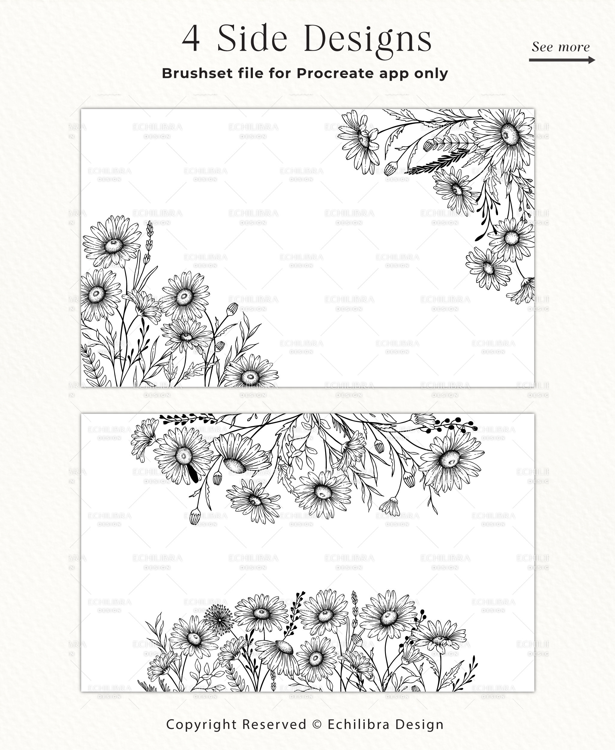 Procreate Daisy Stamp Brushes, Floral Line Art (digital Download) - Etsy