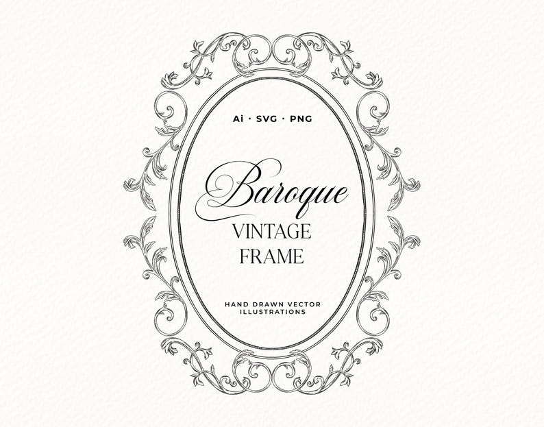 Baroque Vintage Frame SVG, Wedding Invitation Ornate Crest, Line Art ...