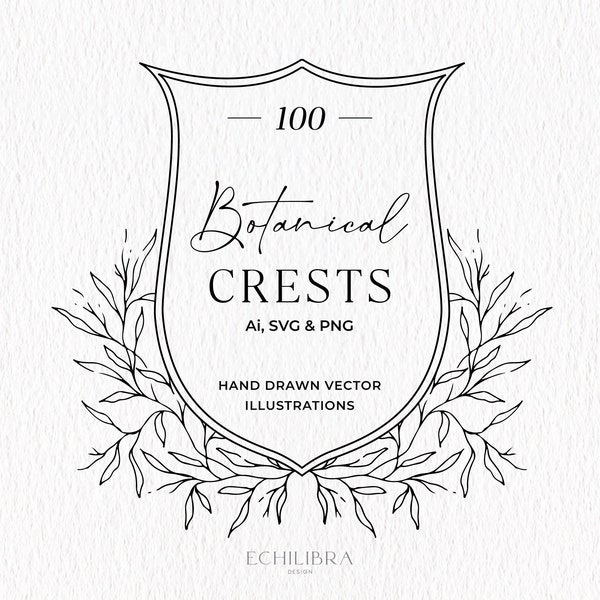 Botanical Crest SVG Bundle, Wedding Crest PNG, Vintage Crest Bundle, Monogram Crest Design, Commercial Use