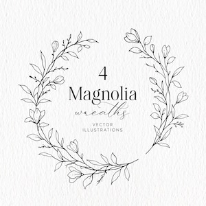 Magnolia Line Art krans, Magnolia SVG, Floral Hand getrokken krans, botanische illustraties