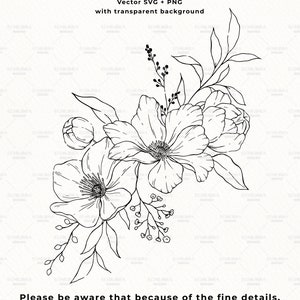 Floral Line Art, Botanical Line Art SVG, Clipart, Wedding Flowers, Hand Drawn Vector Flowers and Plants, Commercial Use image 9
