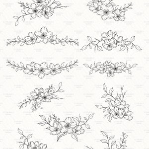 Cherry Blossom Line Art SVG, Floral SVG Bundle, Botanical Hand Drawn Illustration Clipart, Cherry Wreath Designs, Commercial Use image 3