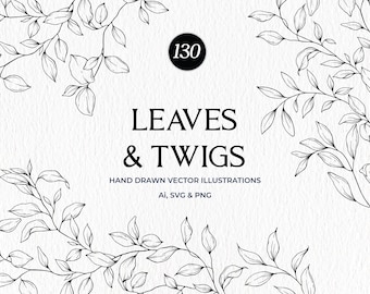 Botanical Leaves and Twigs SVG Bundle, Hand Drawn Vector Greenery, Botanical Clipart, Tree Branch, Commercial Use
