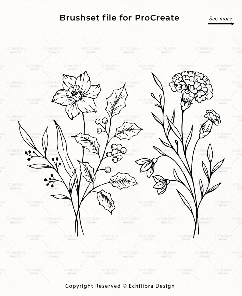 Procreate Flower Stamp Brushes, Birth Month Flowers Bouquets, Hand ...