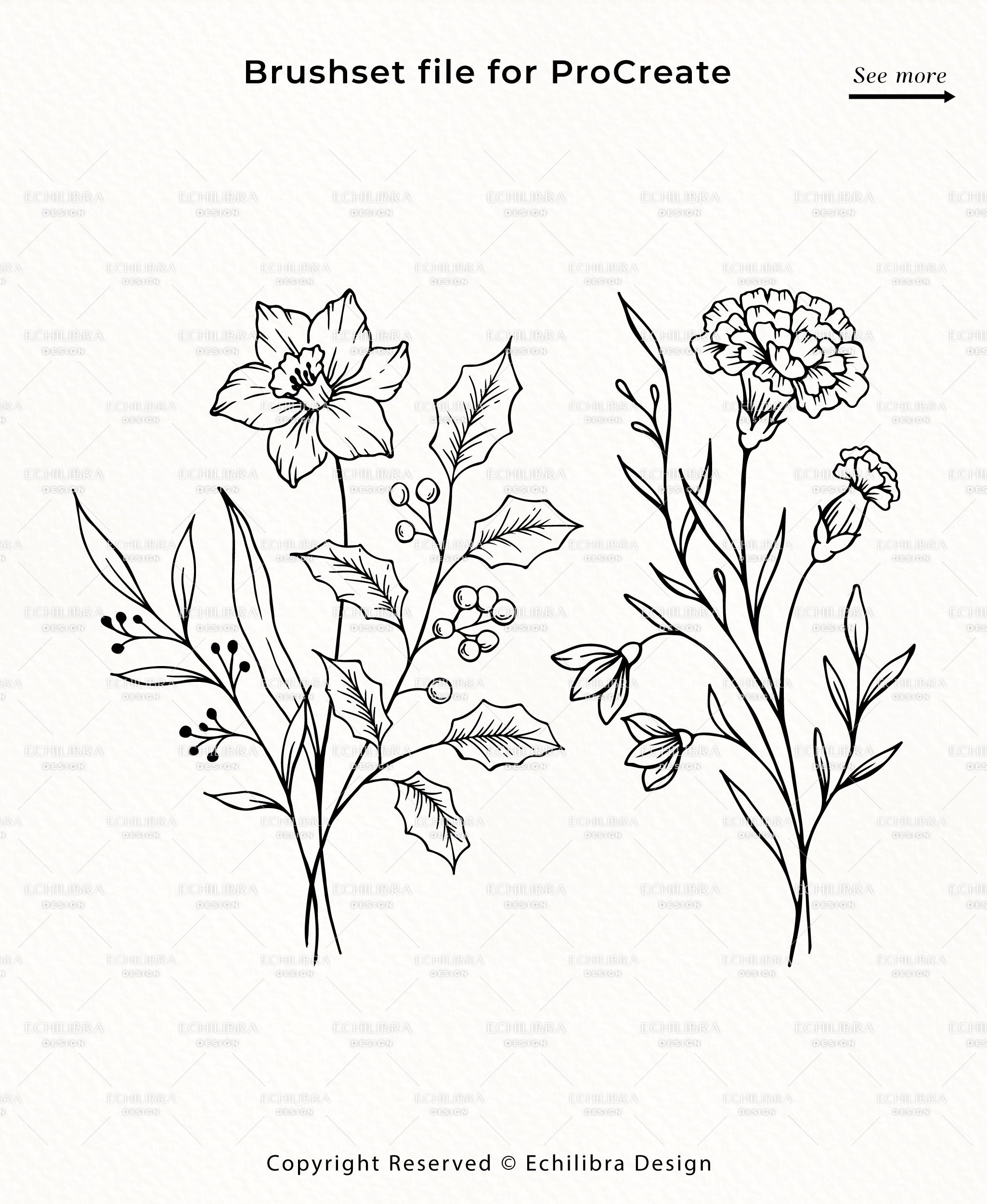 Procreate Flower Stamp Brushes, Birth Month Flowers Bouquets, Hand ...