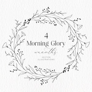 Guirlanda de arte em linha floral, guirlanda desenhada à mão da corriola, clipart floral, gráfico de casamento, arte em linha SVG, guirlanda botânica