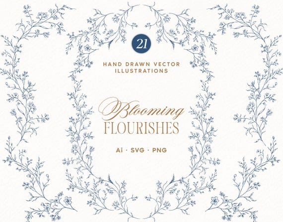 Elegant Floral SVG Bundle | Wedding Invitation Frame Design | Hand Drawn Botanicals