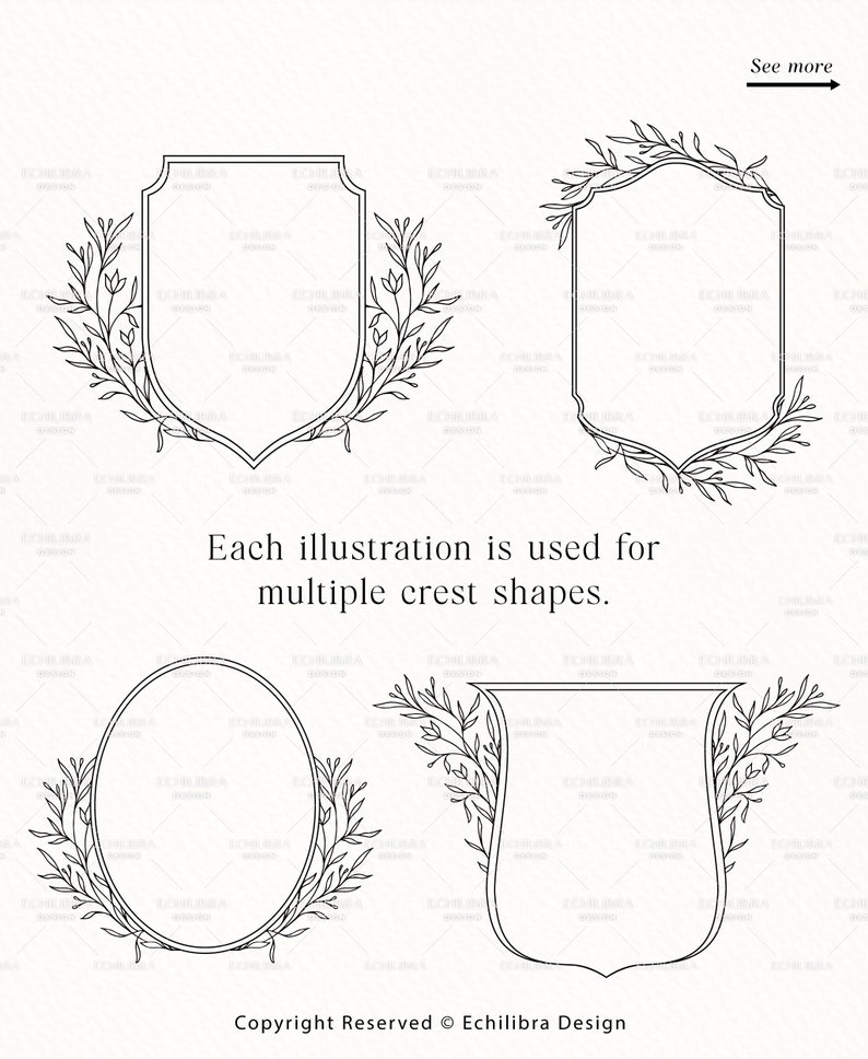100 Botanical Crests, Hand Drawn Vector Illustrations, AI SVG PNG ...