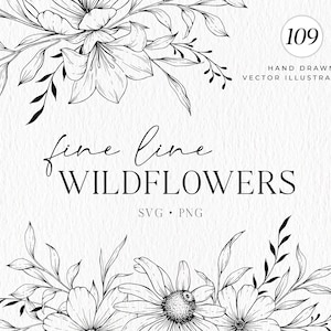 Wildflowers Line Art, Botanical Hand Drawn Line Art, Floral Line Art SVG, Vector Flowers and Plants, Commercial Use