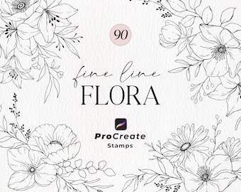 Procreate Flower Stamp Brushes, Botanical Stamps, Hand Drawn Floral Stamps, Procreate Leaves, Botanical Flowers and Foliage
