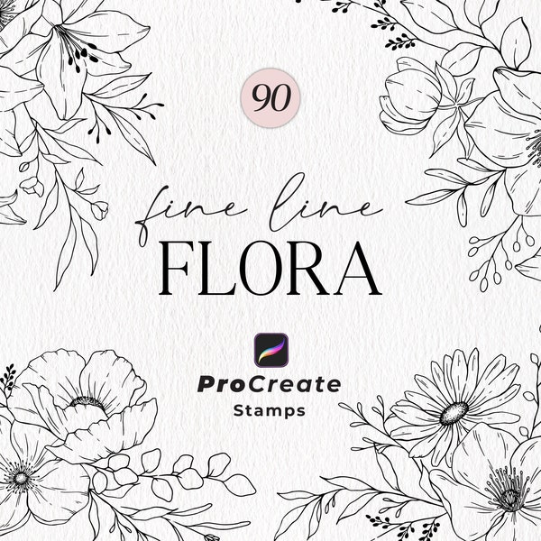 Procreate Flower Stamp Brushes, Botanical Stamps, Hand Drawn Floral Stamps, Procreate Leaves, Botanical Flowers and Foliage