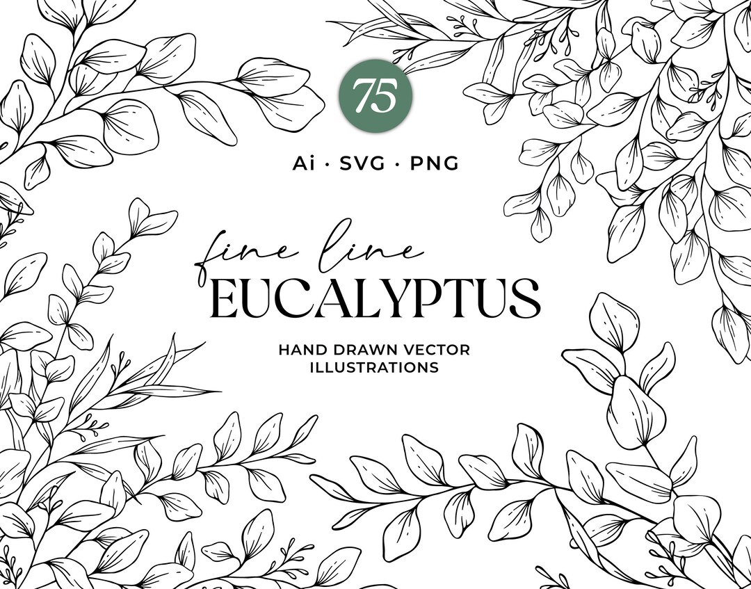Eucalyptus SVG Bundle, Hand Drawn Vector Greenery, Eucalyptus Clipart