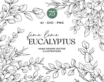 Eukalyptus SVG Bundle, handgezeichnetes Vektorgrün, Eukalyptus Clipart, Blätter, Eukalyptus Design, kommerzielle Nutzung