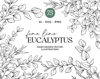 Eucalyptus SVG Bundle, Hand Drawn Vector Greenery, Eucalyptus Clipart, Leaves, Eucalyptus Design, Commercial Use