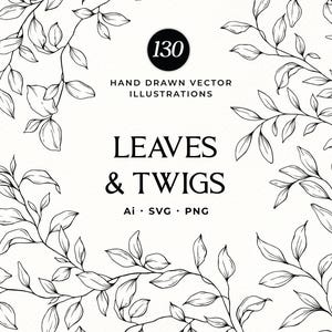 Botanical Leaves and Twigs SVG Bundle, Hand Drawn Vector Greenery, Botanical Clipart, Tree Branch PNG