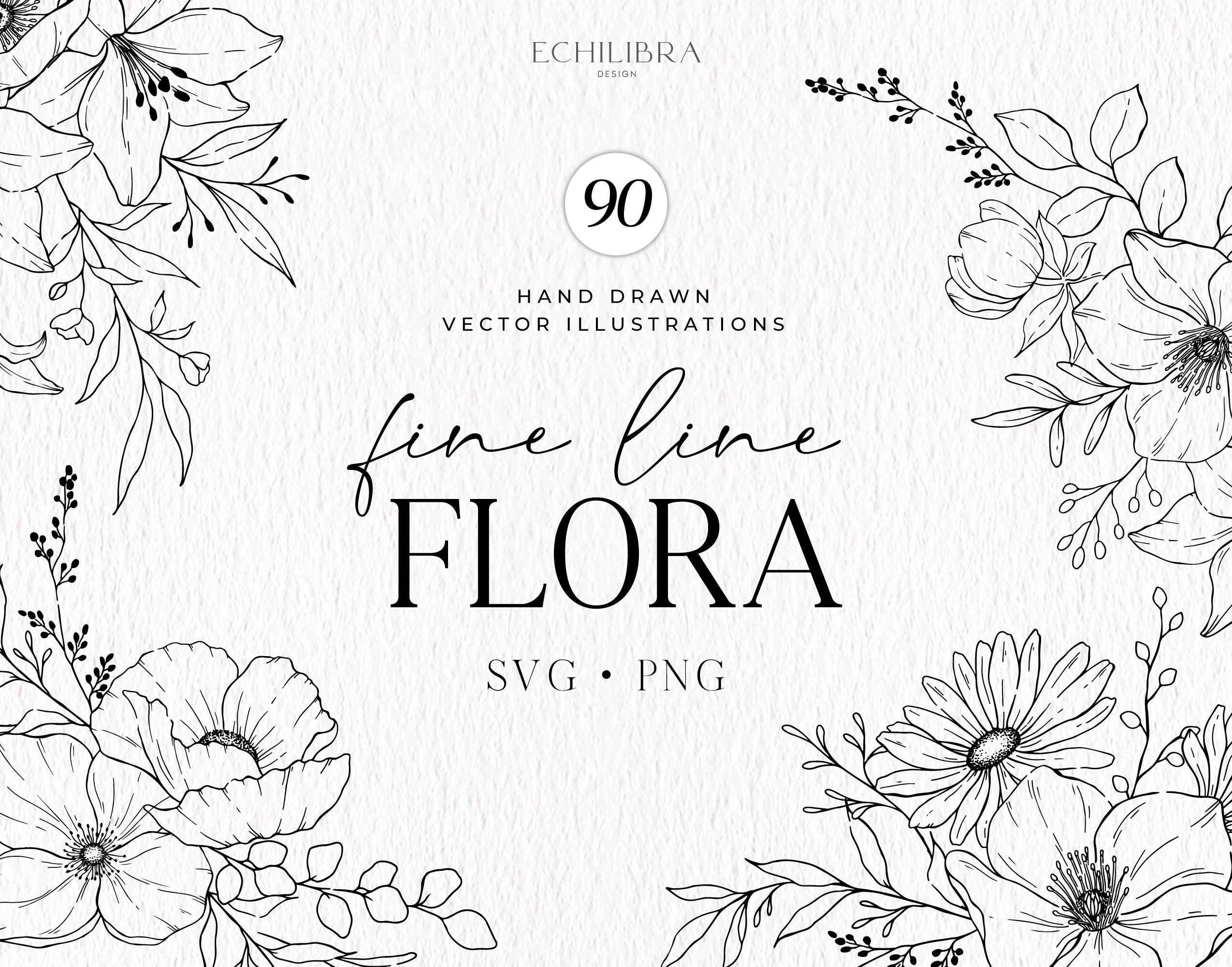 Floral Line Art Botanical Line Art SVG Clipart Wedding Etsy UK