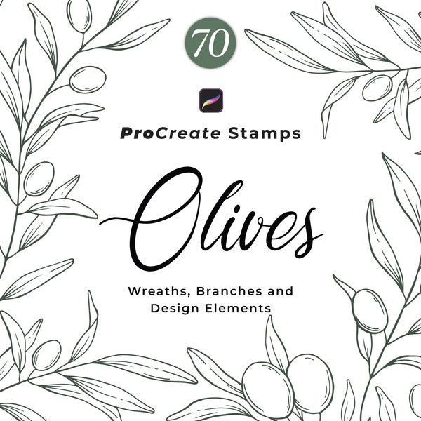 Procreate Olive Branches, Laurel Stamps, Tattoo Brushes, Procreate Bundle, Line Art Olive Brush Stamps, Procreate Botanical Stamps