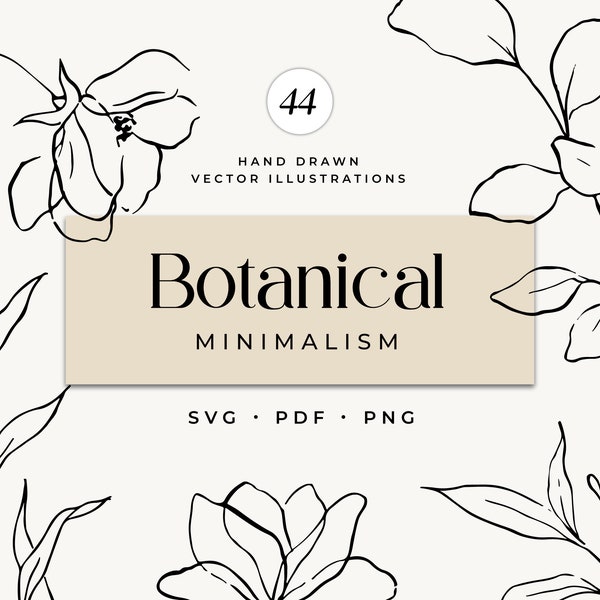 Botanical Line Art, Minimalistic Line Flowers, Botanical Line Art Clipart, Vector Illustrations, Floral Line Art PNG, Commercial Use