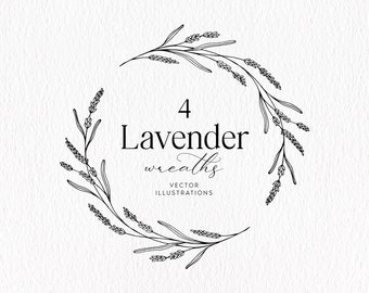 Lavender Hand Drawn Wreath, Lavender SVG, Clip Art, Floral Line Art, Wedding Graphic, Botanical Line Art