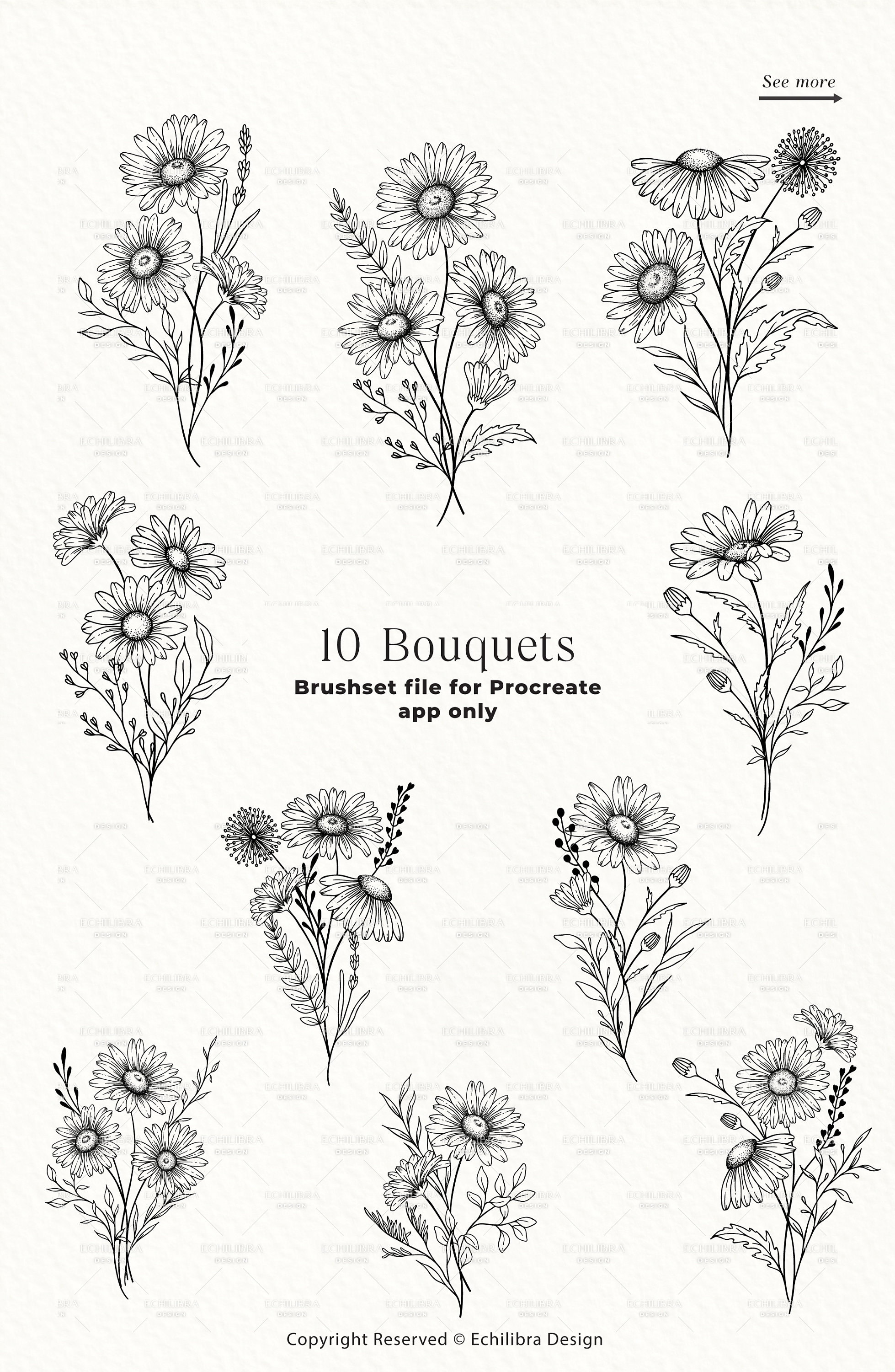 Procreate Daisy Stamp Brushes, Floral Line Art (digital Download) - Etsy