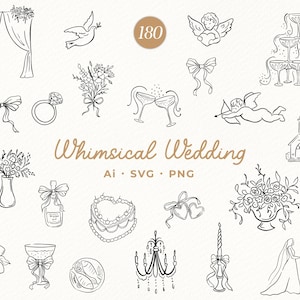 Hand Drawn Wedding Icons SVG, Whimsical Wedding Timeline Clipart, Wedding Illustrations PNG, Wedding Whimsical Doodles