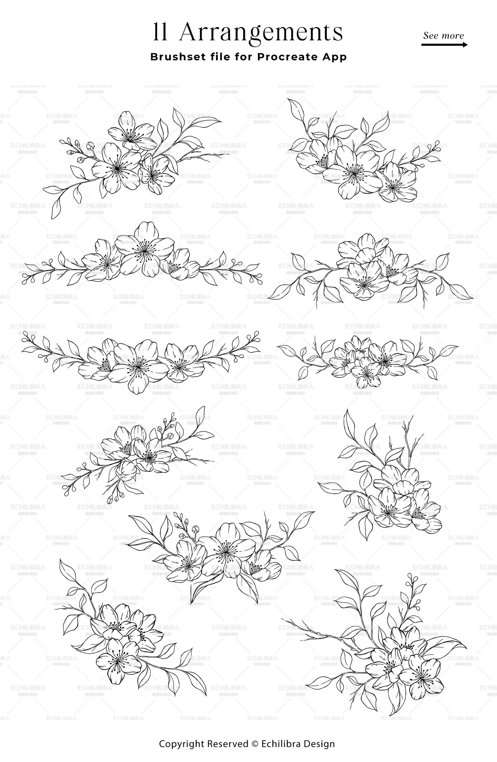 Procreate Cherry Blossom Stamp Brushes, Sakura Botanical Stamps, Hand ...